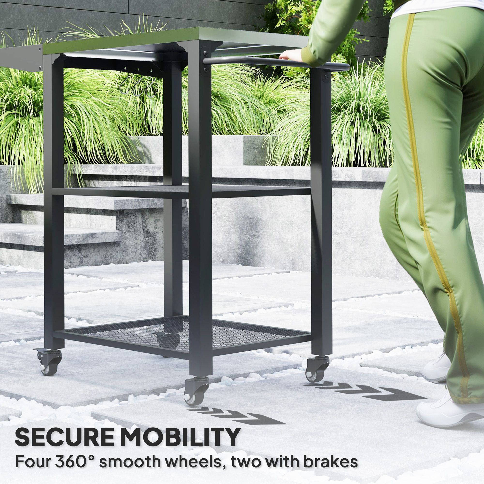 Outsunny Stainless Steel Grill Cart with Foldable Side Table & Storage Shelves - Image 7