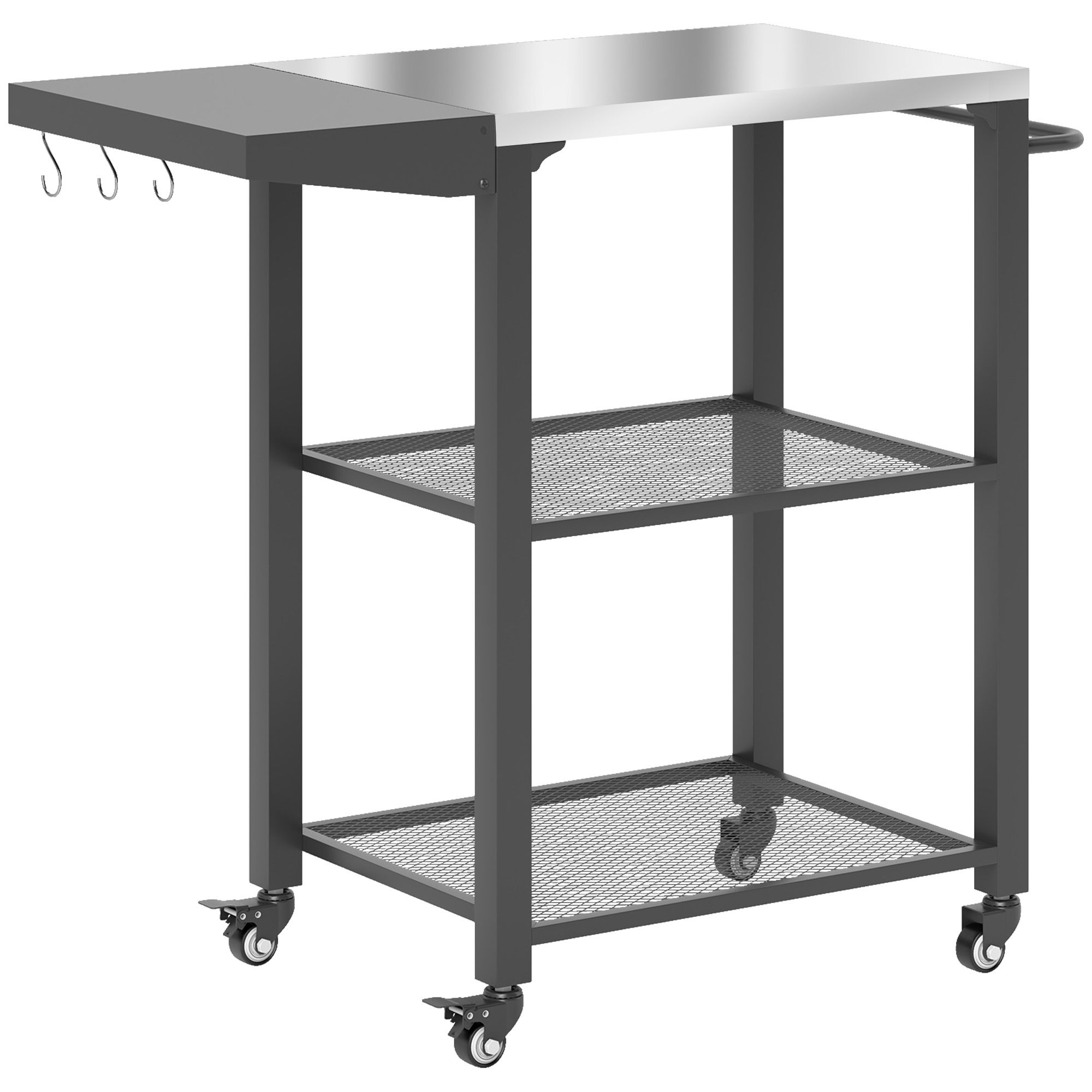 Outsunny Stainless Steel Grill Cart with Foldable Side Table & Storage Shelves