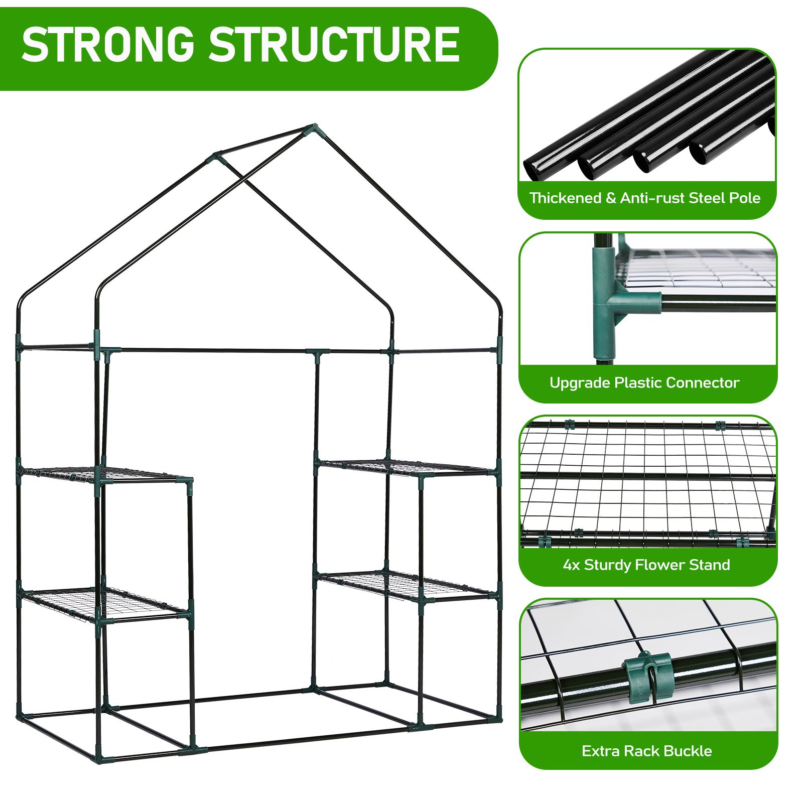 56" Mini Walk-In Greenhouse with 4 Shelves, PE Cover & Zippered Roll-Up Door, Portable Indoor/Outdoor Plant Growing Tent - Image 2