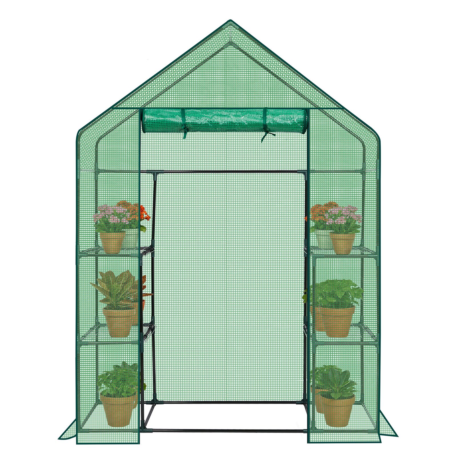56" Mini Walk-In Greenhouse with 4 Shelves, PE Cover & Zippered Roll-Up Door, Portable Indoor/Outdoor Plant Growing Tent - Image 13