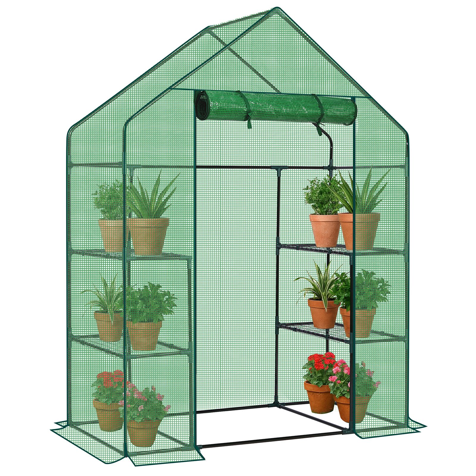 56" Mini Walk-In Greenhouse with 4 Shelves, PE Cover & Zippered Roll-Up Door, Portable Indoor/Outdoor Plant Growing Tent - Image 16