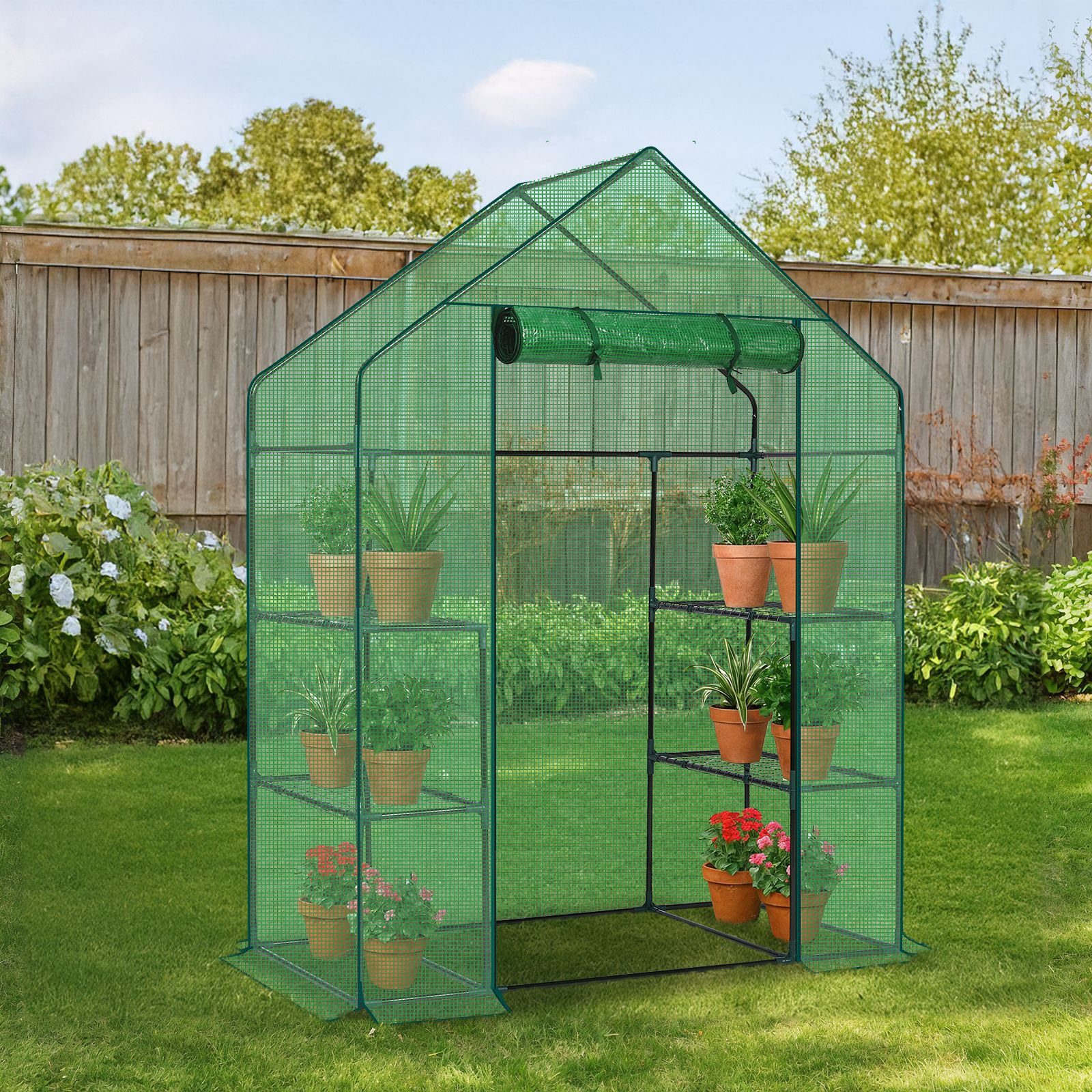 56" Mini Walk-In Greenhouse with 4 Shelves, PE Cover & Zippered Roll-Up Door, Portable Indoor/Outdoor Plant Growing Tent - Image 18