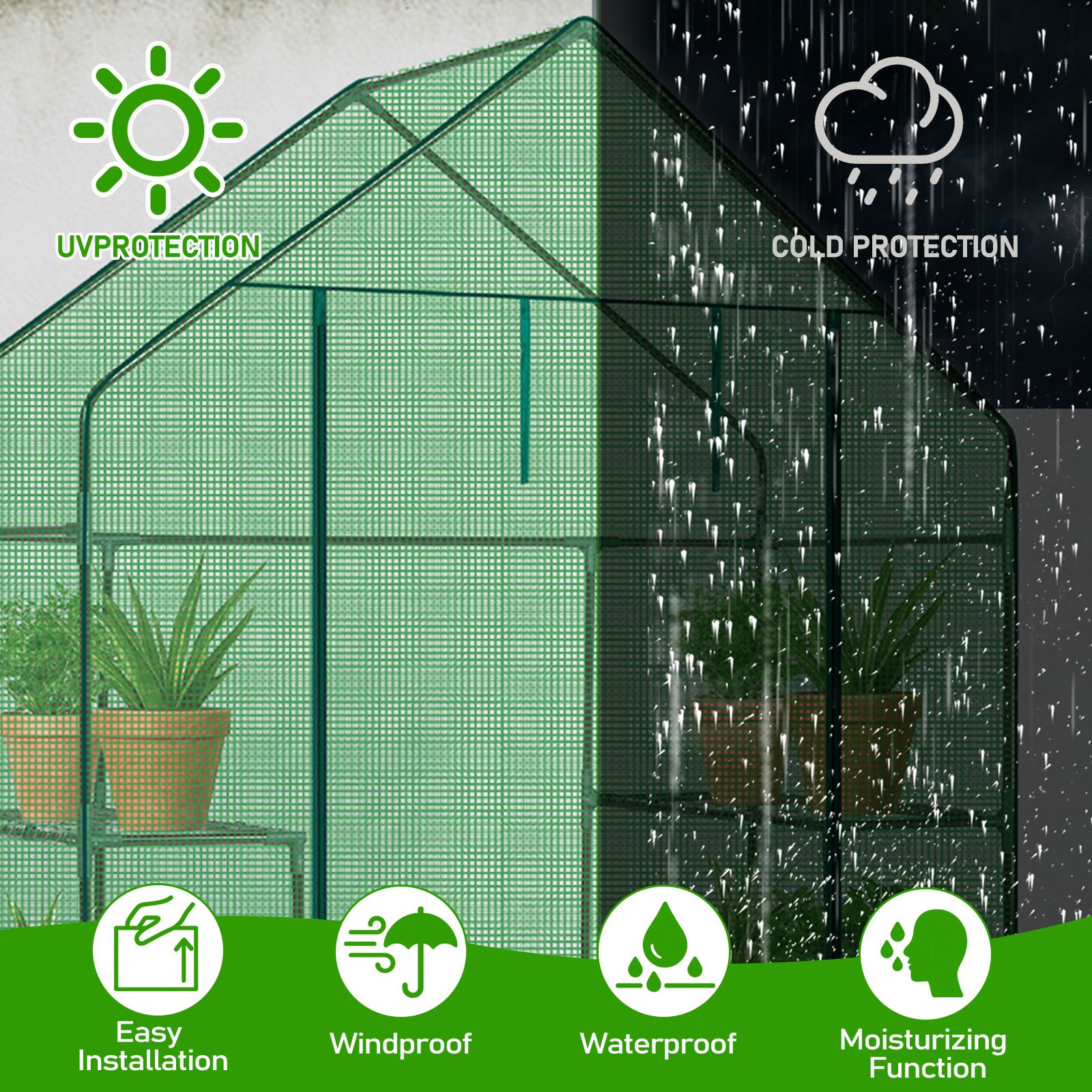 56" Mini Walk-In Greenhouse with 4 Shelves, PE Cover & Zippered Roll-Up Door, Portable Indoor/Outdoor Plant Growing Tent - Image 3