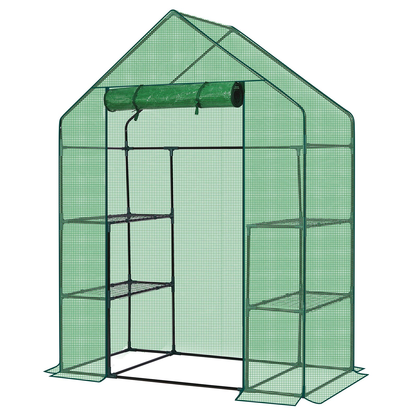 56" Mini Walk-In Greenhouse with 4 Shelves, PE Cover & Zippered Roll-Up Door, Portable Indoor/Outdoor Plant Growing Tent - Image 4