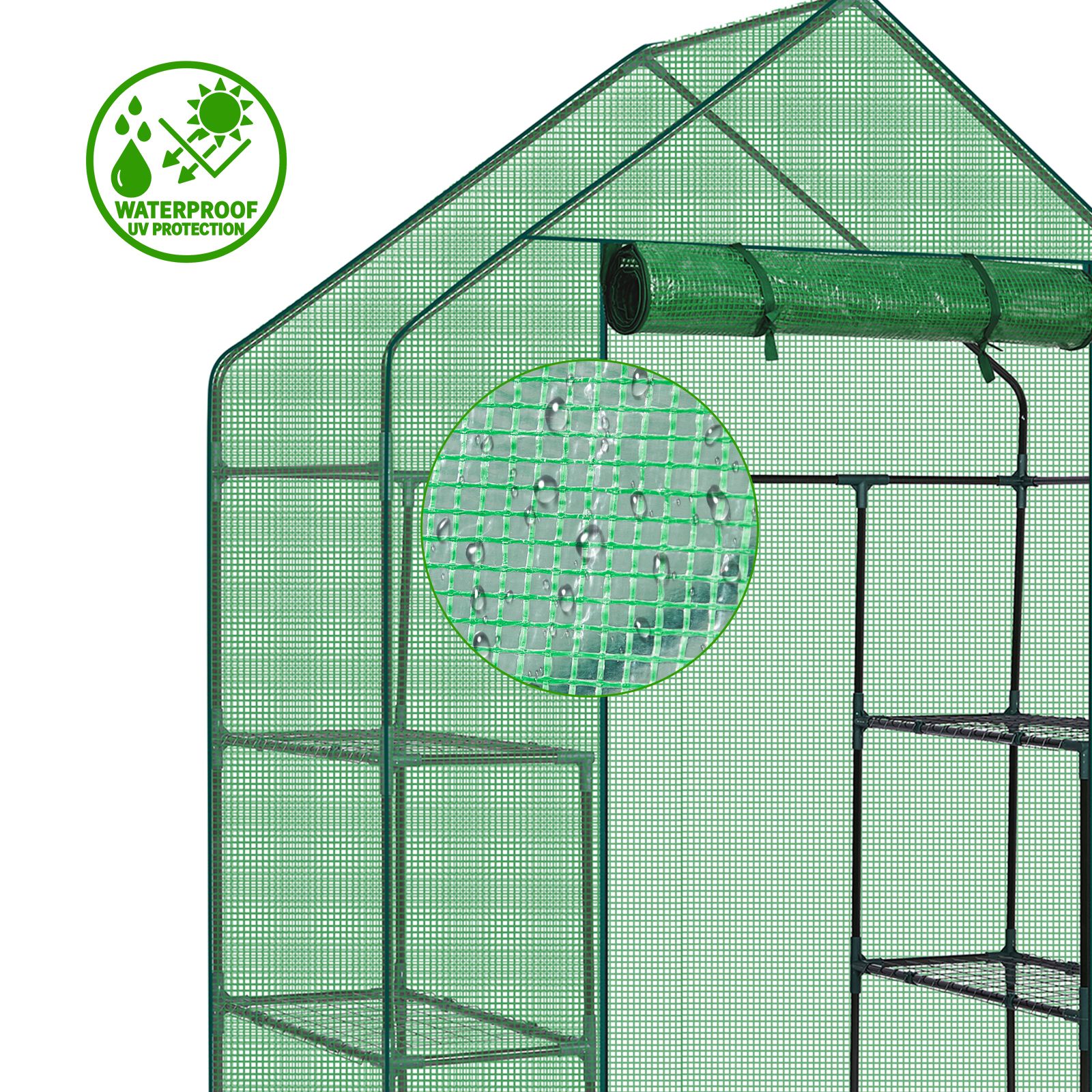 56" Mini Walk-In Greenhouse with 4 Shelves, PE Cover & Zippered Roll-Up Door, Portable Indoor/Outdoor Plant Growing Tent - Image 6