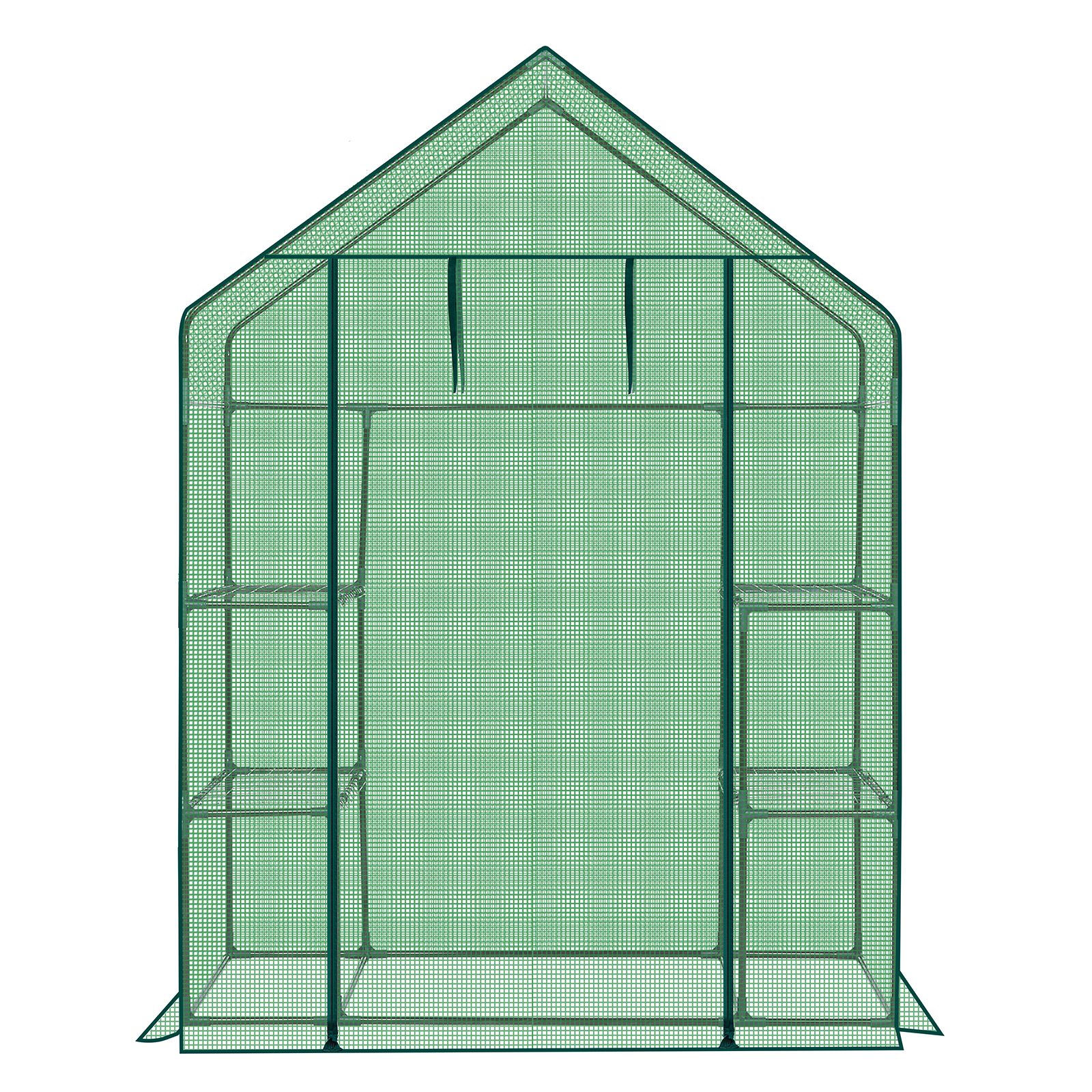 56" Mini Walk-In Greenhouse with 4 Shelves, PE Cover & Zippered Roll-Up Door, Portable Indoor/Outdoor Plant Growing Tent