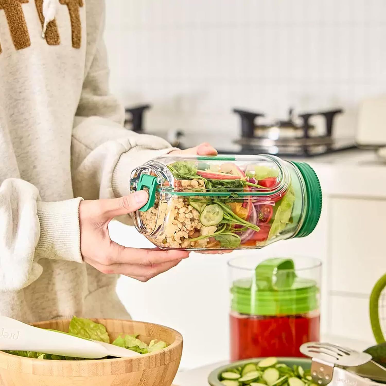 2-Pack Leakproof Salad Containers with Dressing Cups & Sporks – Portable Meal Prep Jars - Image 28