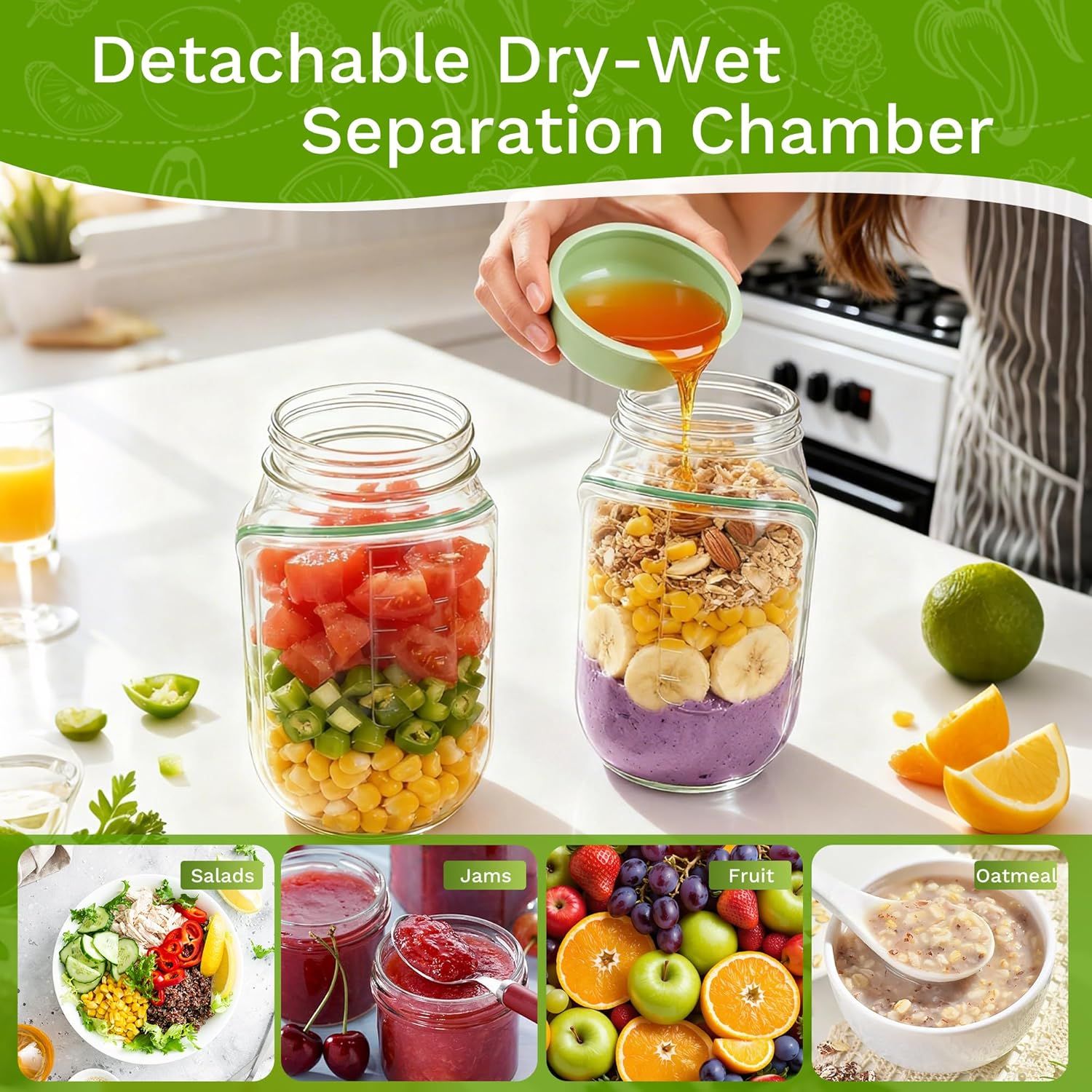 2-Pack Leakproof Salad Containers with Dressing Cups & Sporks – Portable Meal Prep Jars - Image 22