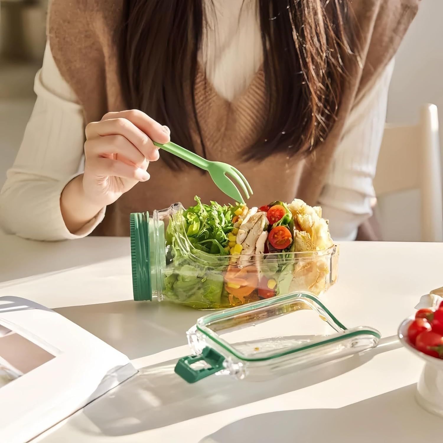 2-Pack Leakproof Salad Containers with Dressing Cups & Sporks – Portable Meal Prep Jars - Image 25