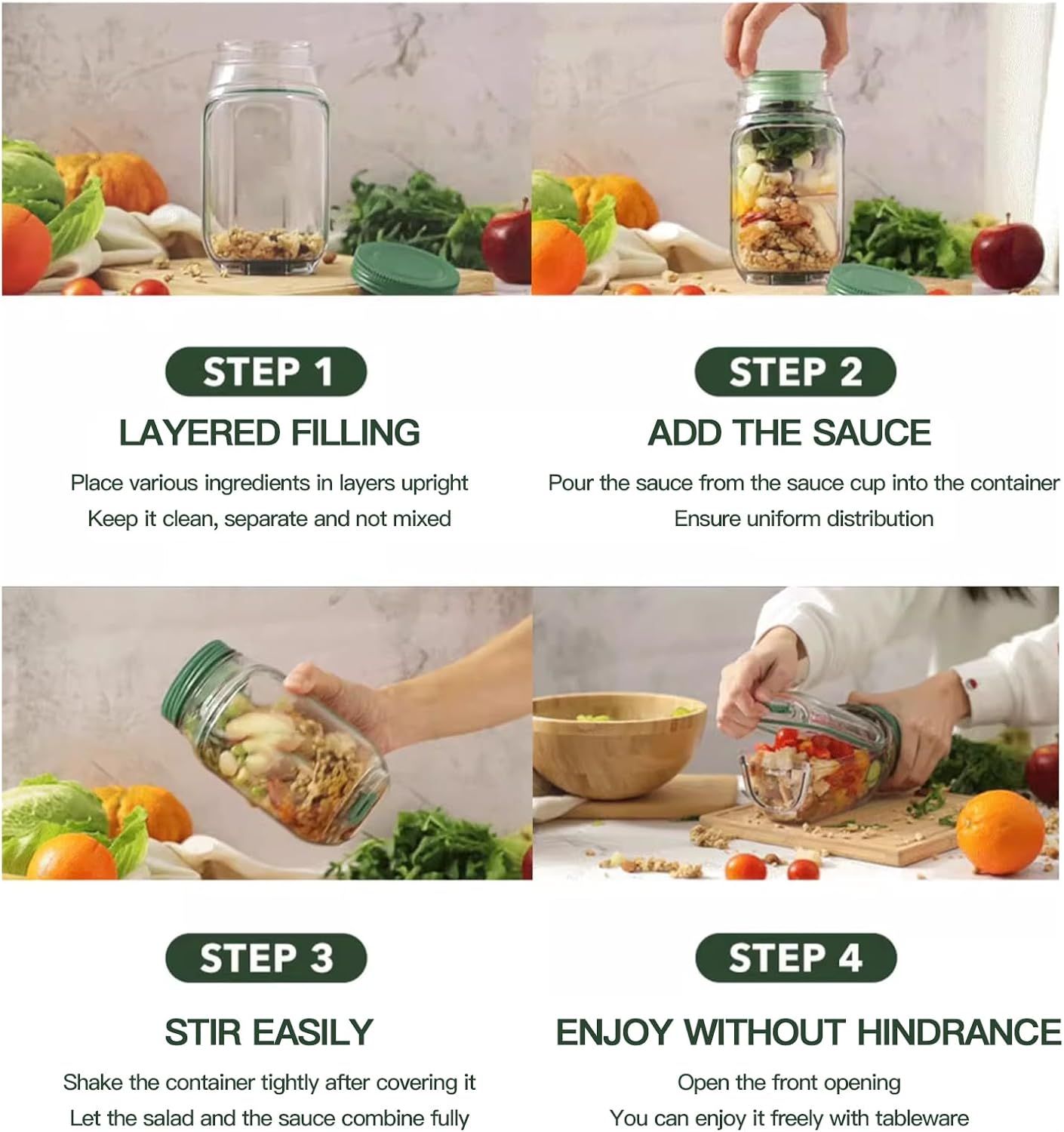 2-Pack Leakproof Salad Containers with Dressing Cups & Sporks – Portable Meal Prep Jars - Image 15