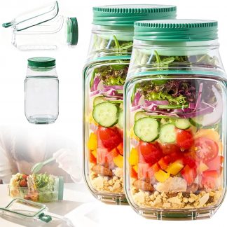 Salad Container with Side Opening, Leak-Resistant Design with Dressing Cup & Lid, Dishwasher & Freezer Safe for Office, Travel & Outdoors (green)