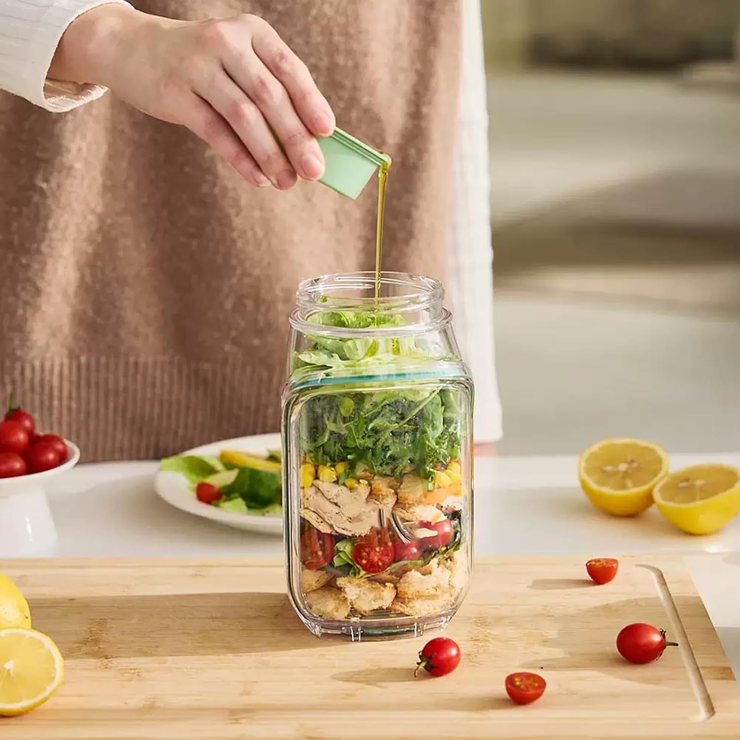 2-Pack Leakproof Salad Containers with Dressing Cups & Sporks – Portable Meal Prep Jars - Image 6