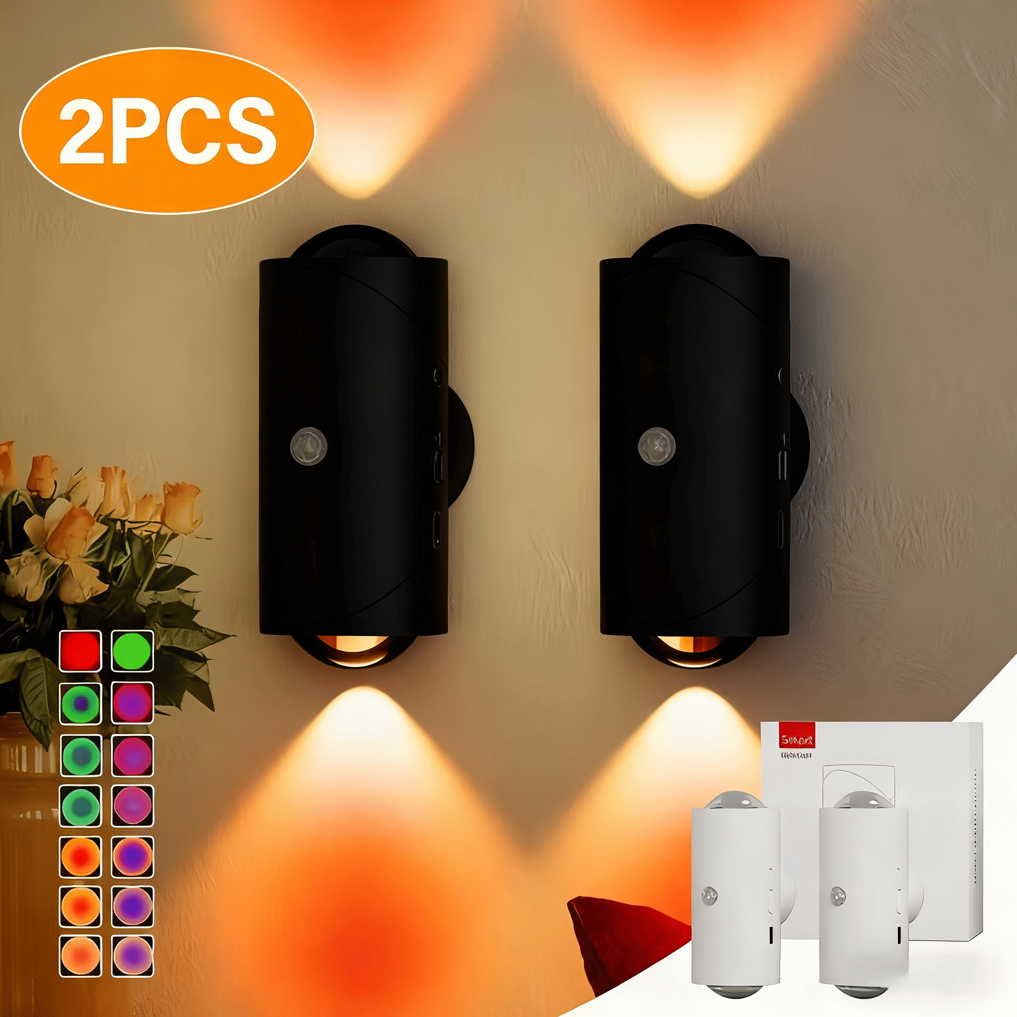 4-Pack Rechargeable Motion Sensor Night Lights with Magnetic Mount & RGB Color Modes