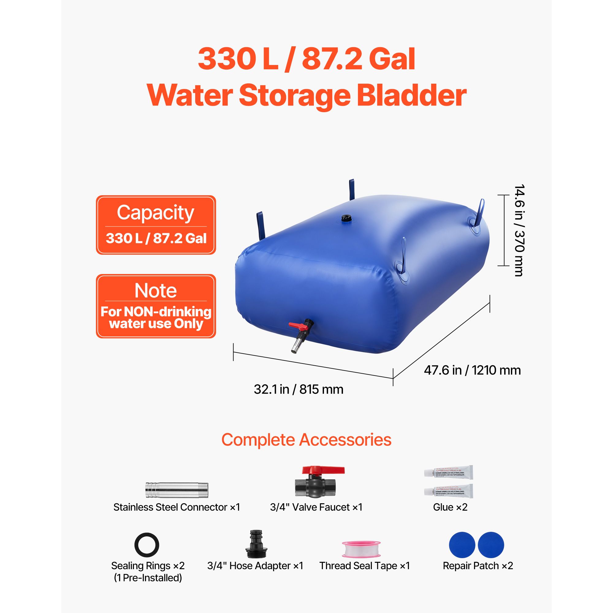87.2 Gallon Collapsible Water Storage Bladder – Heavy-Duty 1000D PVC Portable Water Tank - Image 2