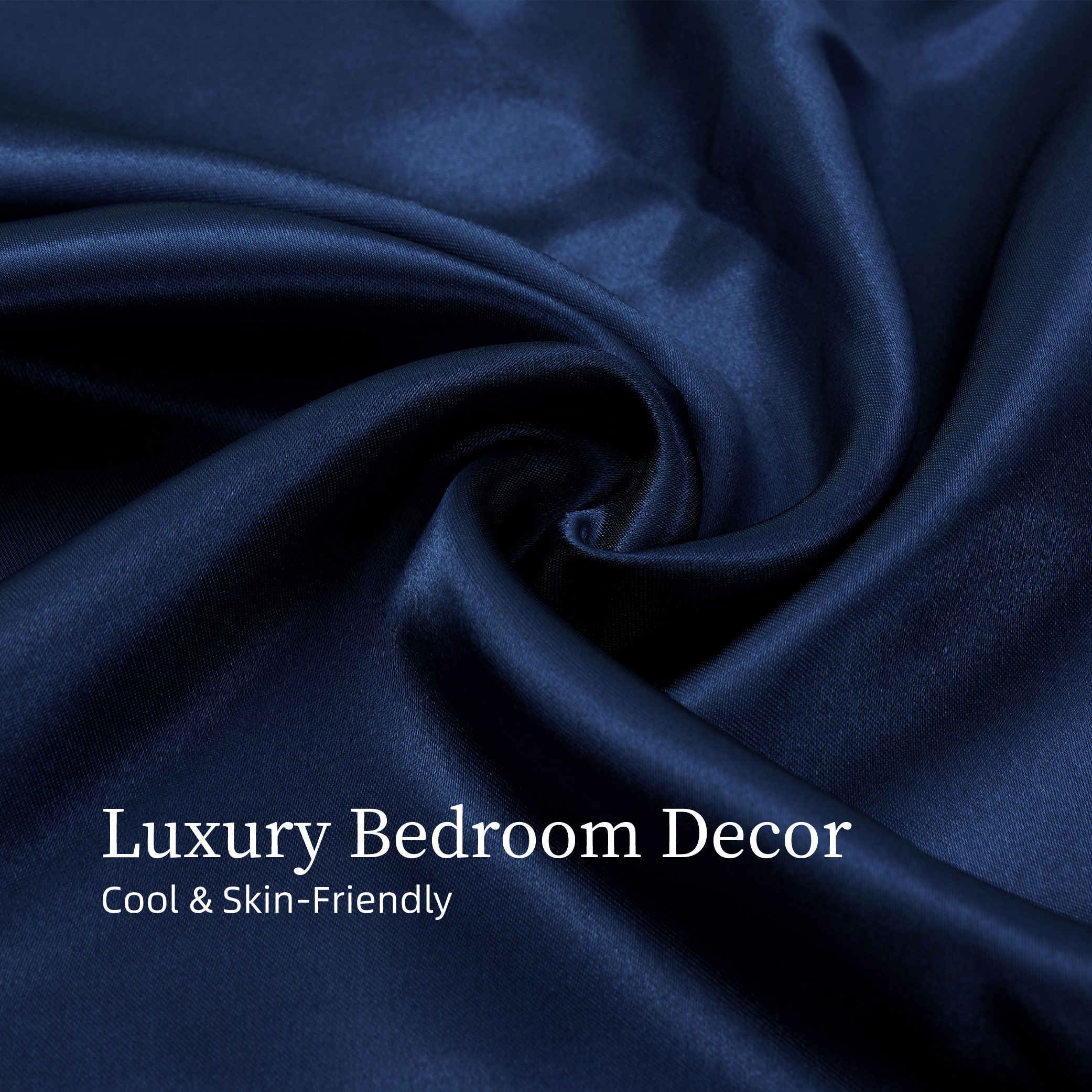 King Size Satin Bed Sheet Set – 4 Piece Silky Bedding Collection, Navy Blue - Image 3