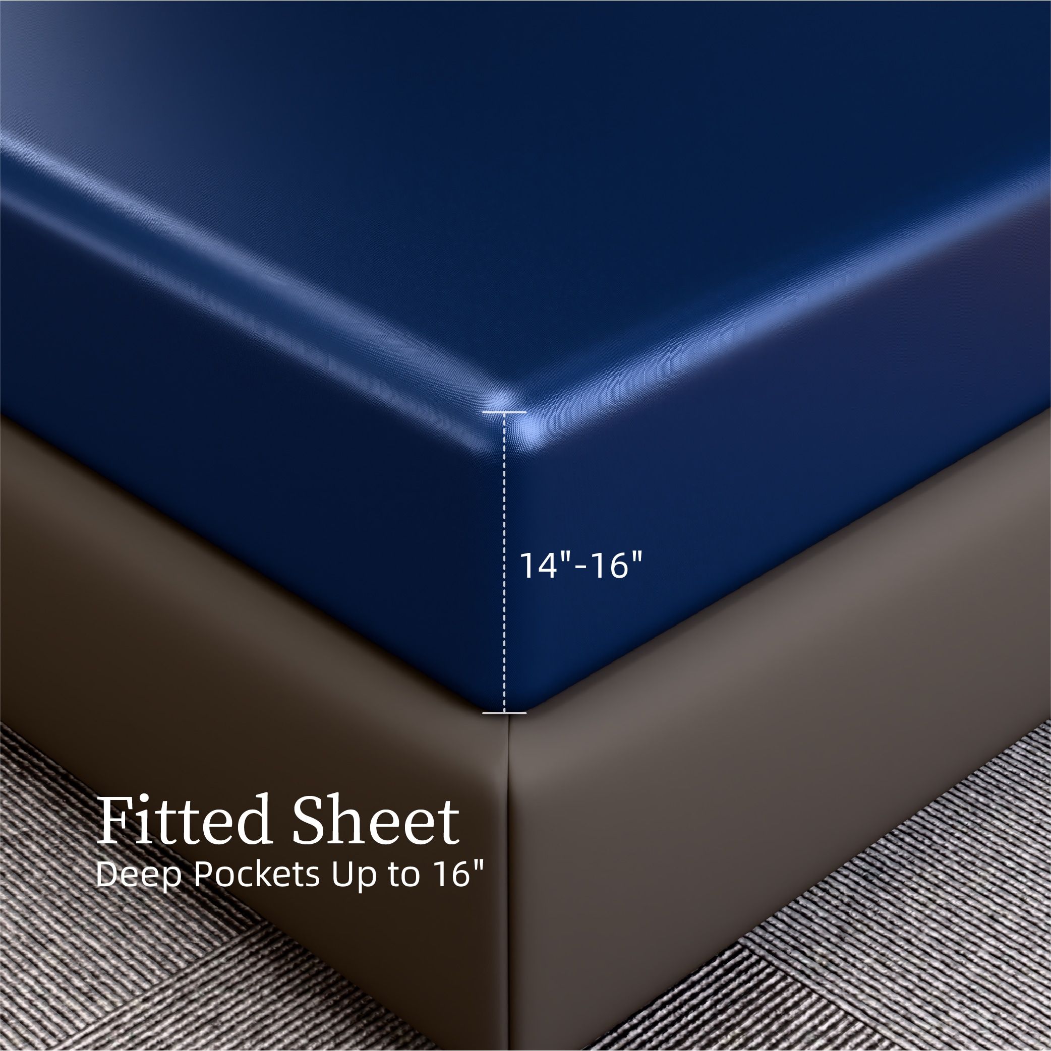 King Size Satin Bed Sheet Set – 4 Piece Silky Bedding Collection, Navy Blue - Image 6