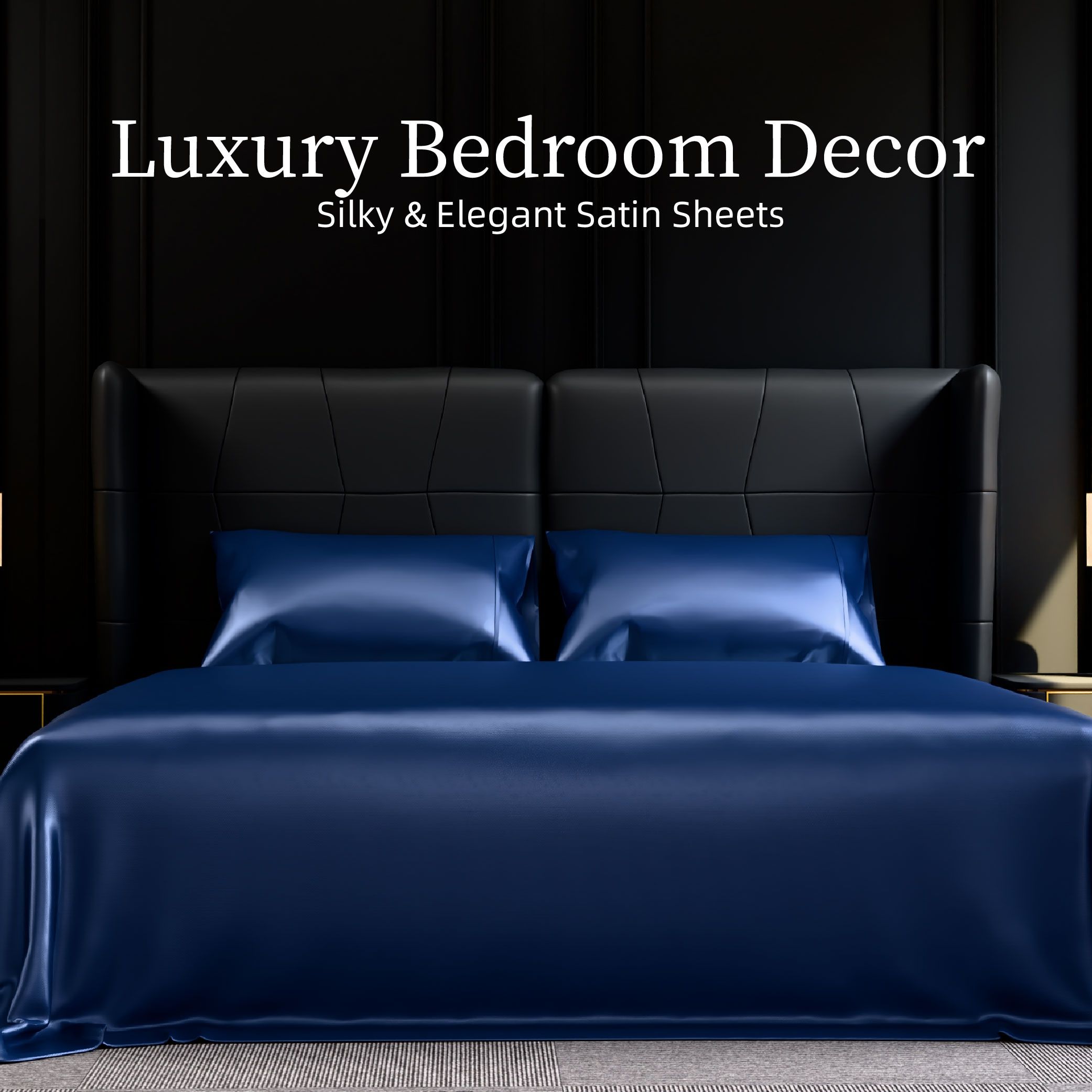 King Size Satin Bed Sheet Set – 4 Piece Silky Bedding Collection, Navy Blue - Image 10