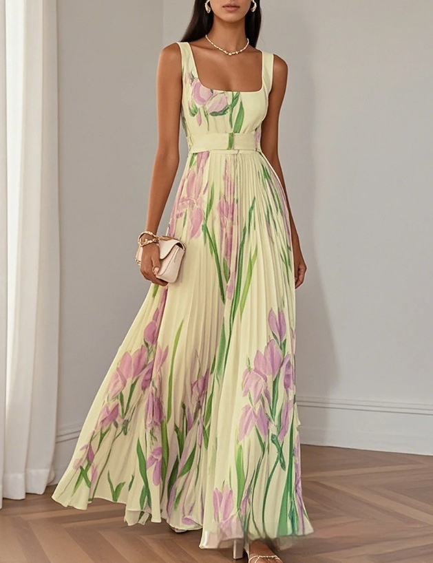 Floral Print Pleated Sleeveless Midi Dress - Image 8