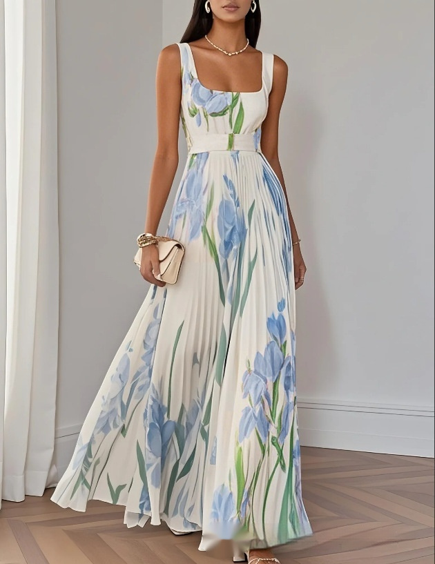 Floral Print Pleated Sleeveless Midi Dress - Image 7